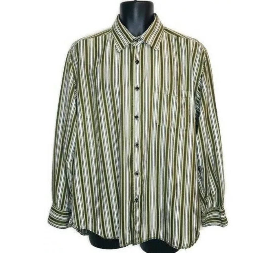 Tommy Bahama Green Striped Silk Shirt Large